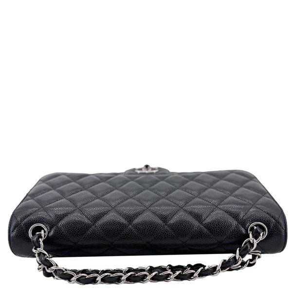 CHANEL Classic Jumbo Double Flap Quilted Caviar Leather Shoulder Bag Black