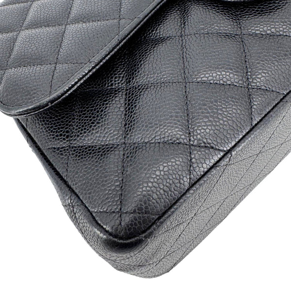 CHANEL Classic Jumbo Double Flap Quilted Caviar Leather Shoulder Bag Black