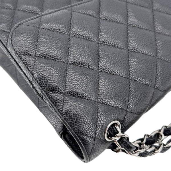CHANEL Classic Jumbo Double Flap Quilted Caviar Leather Shoulder Bag Black
