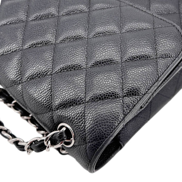 CHANEL Classic Jumbo Double Flap Quilted Caviar Leather Shoulder Bag Black