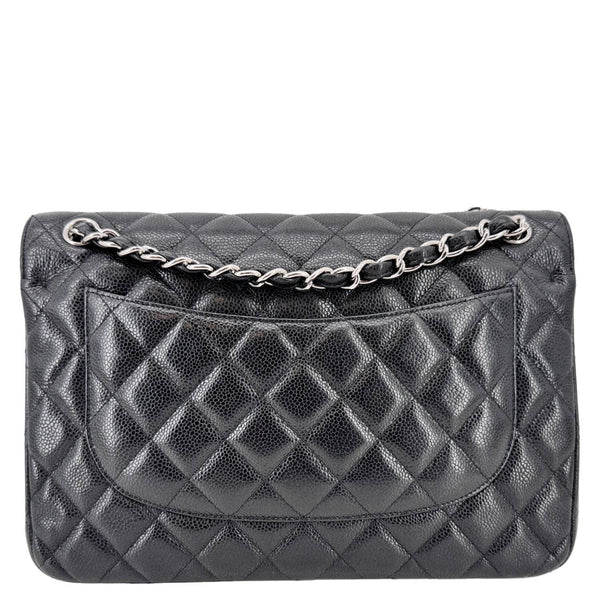 CHANEL Classic Jumbo Double Flap Quilted Caviar Leather Shoulder Bag Black