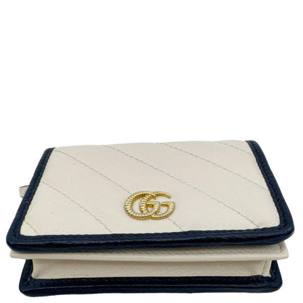 GUCCI GG Marmont Matelasse Diagonal Leather Card Case Wallet Off White 573811
