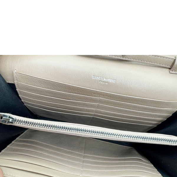 YVES SAINT LAURENT Envelope Sheepskin Leather Chain Shoulder Bag Dark Beige