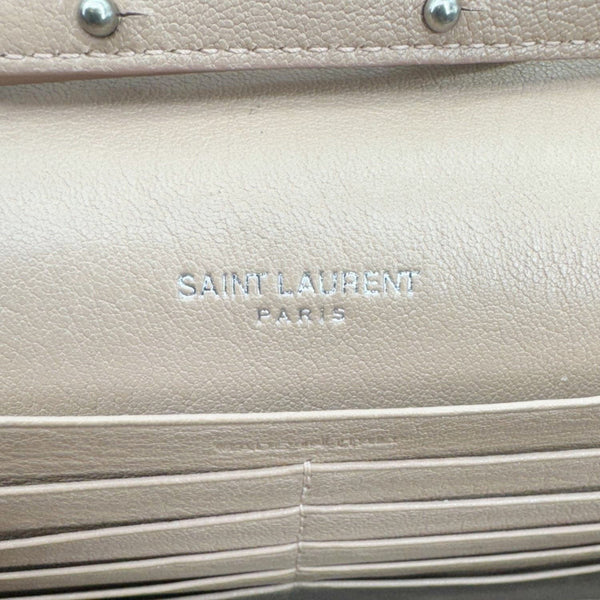 YVES SAINT LAURENT Envelope Sheepskin Leather Chain Shoulder Bag Dark Beige