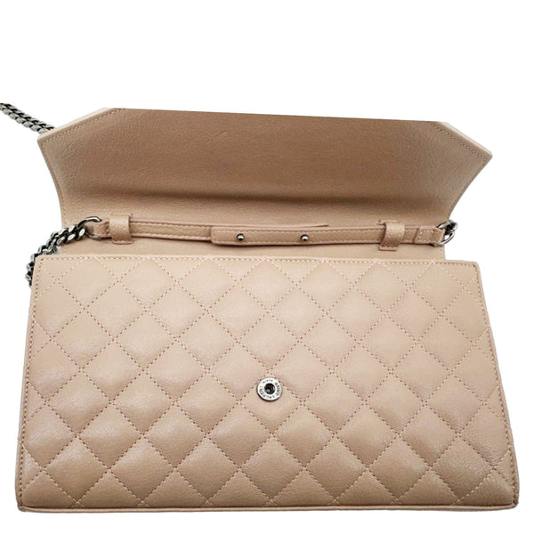 YVES SAINT LAURENT Envelope Sheepskin Leather Chain Shoulder Bag Dark Beige