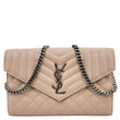 YVES SAINT LAURENT Envelope Sheepskin Leather Chain Shoulder Bag Dark Beige
