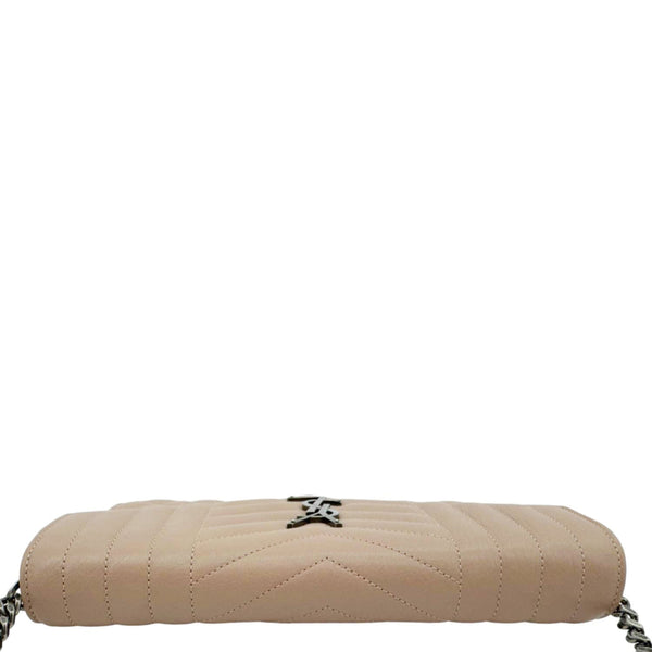 YVES SAINT LAURENT Envelope Sheepskin Leather Chain Shoulder Bag Dark Beige