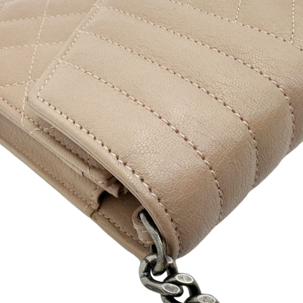 YVES SAINT LAURENT Envelope Sheepskin Leather Chain Shoulder Bag Dark Beige