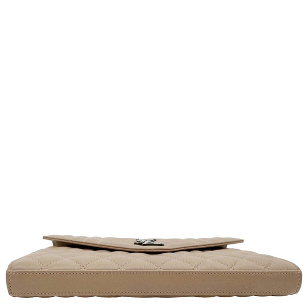 YVES SAINT LAURENT Envelope Sheepskin Leather Chain Shoulder Bag Dark Beige