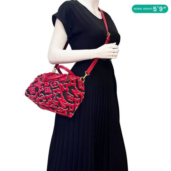 LOUIS VUITTON X UF Speedy Bandouliere 25 Tufted Monogram Satchel Bag Red