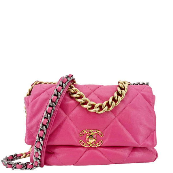 Chanel 19 Flap Medium Lambskin Quilted Leather Shoulder Bag Pink