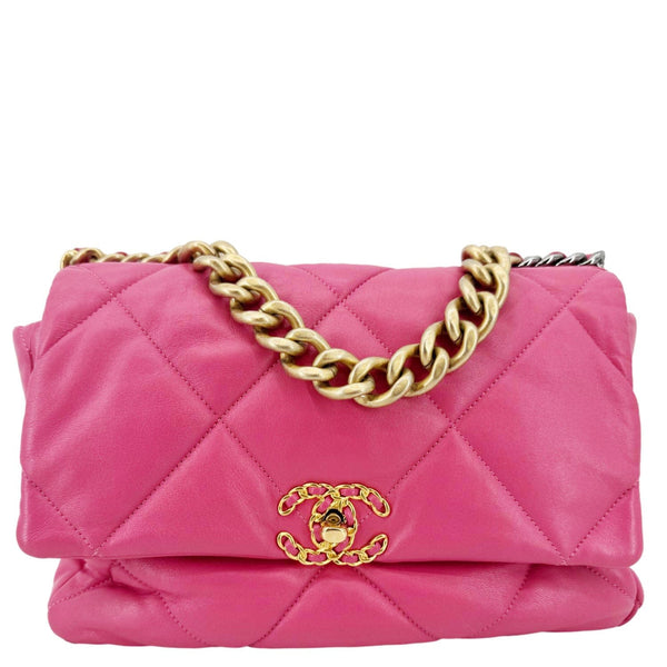 Chanel 19 Flap Medium Lambskin Quilted Leather Shoulder Bag Pink
