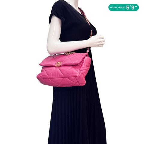 Chanel 19 Flap Medium Lambskin Quilted Leather Shoulder Bag Pink
