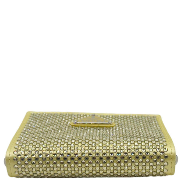 PRADA Triangle Logo Crystal Satin Chain Card Holder Shoulder Bag Gold