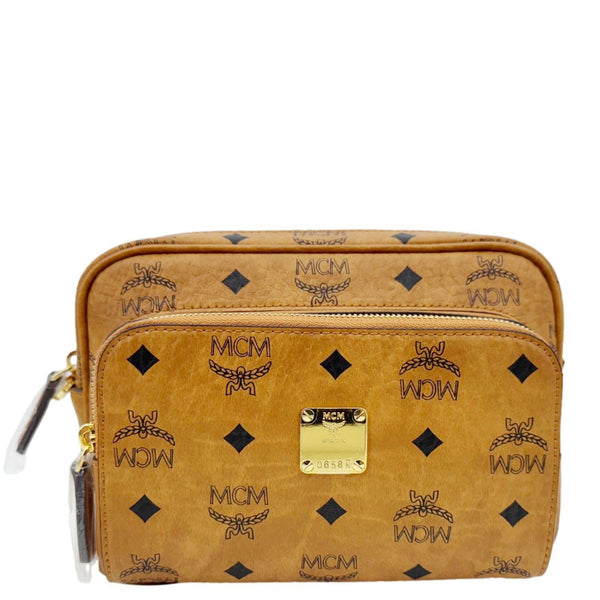 MCM Aren Small Classic Visetos Canvas Crossbody Bag Cognac