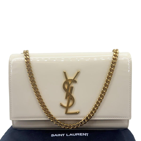 YVES SAINT LAURENT Kate Small Patent Leather Crossbody Bag Off White