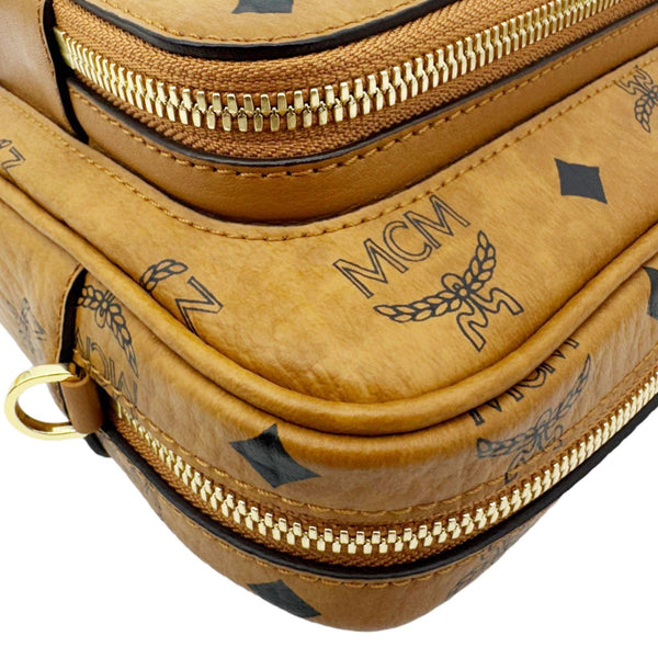 MCM Aren Small Classic Visetos Canvas Crossbody Bag Cognac