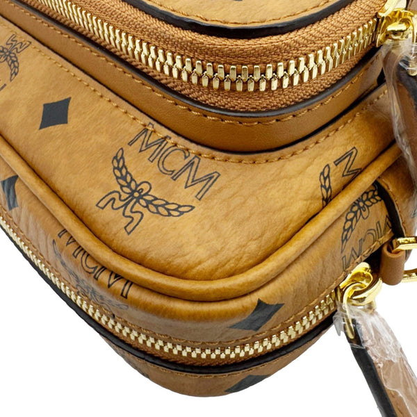 MCM Aren Small Classic Visetos Canvas Crossbody Bag Cognac