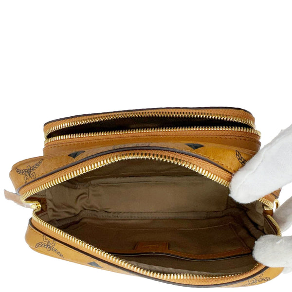 MCM Aren Small Classic Visetos Canvas Crossbody Bag Cognac