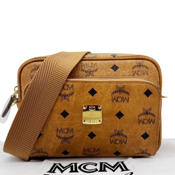 MCM Aren Small Classic Visetos Canvas Crossbody Bag Cognac