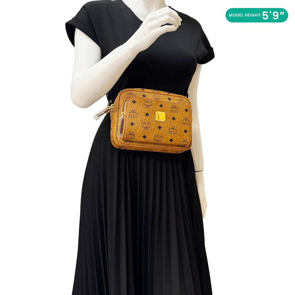 MCM Aren Small Classic Visetos Canvas Crossbody Bag Cognac