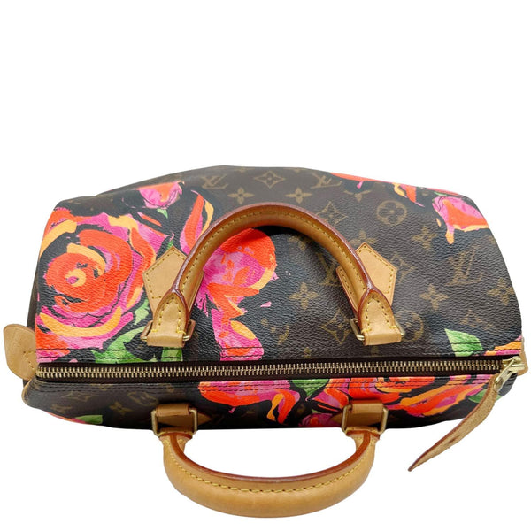 LOUIS VUITTON Speedy 30 Monogram Roses Canvas Satchel Bag Brown