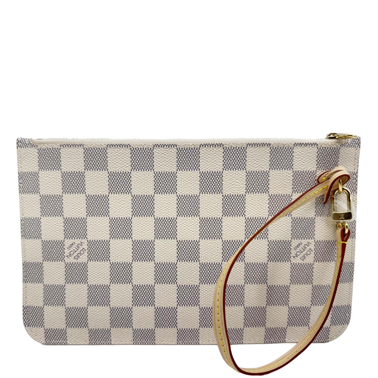 LOUIS VUITTON Neverfull Damier Azur Pochette Wristlet White