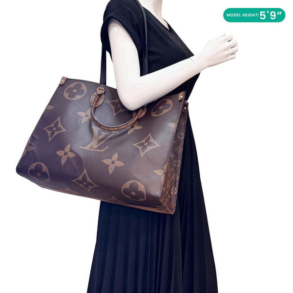 LOUIS VUITTON Onthego GM Reverse Monogram Canvas Tote Bag Brown