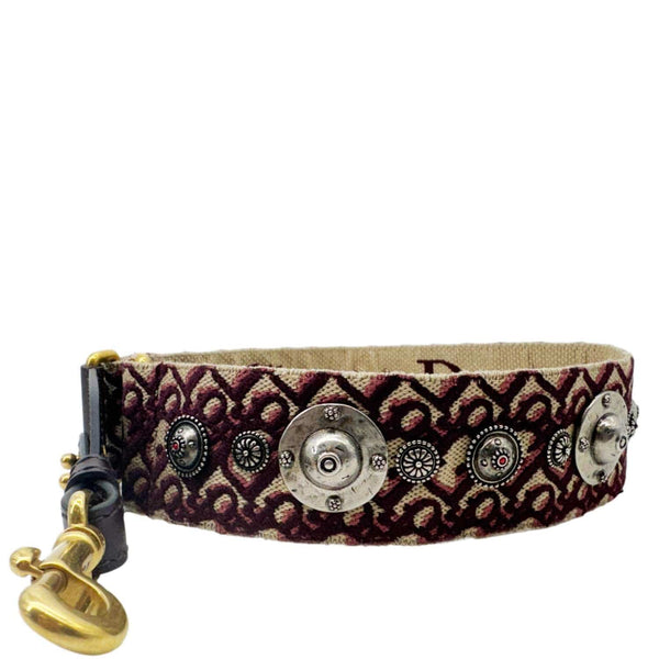 CHRISTIAN DIOR Studded Oblique Canvas Strap Burgundy