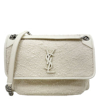 YVES SAINT LAURENT Niki Tweed Chain Crossbody Bag White