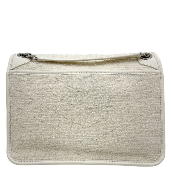 YVES SAINT LAURENT Niki Tweed Chain Crossbody Bag White