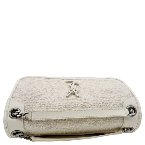 YVES SAINT LAURENT Niki Tweed Chain Crossbody Bag White