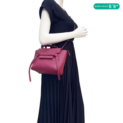 CELINE Micro Belt Grained Calfskin Leather Shoulder Bag Burgundy