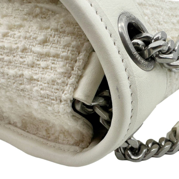 YVES SAINT LAURENT Niki Tweed Chain Crossbody Bag White