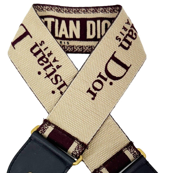 CHRISTIAN DIOR Embroidered Canvas Shoulder Strap Burgundy