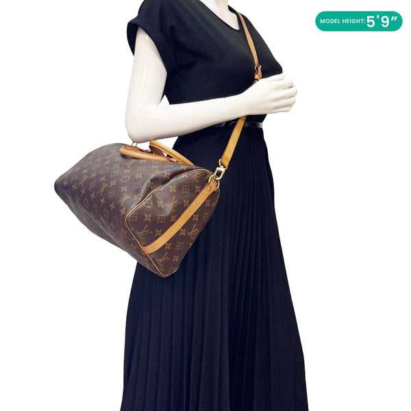 LOUIS VUITTON Speedy 30 Bandouliere Monogram Canvas Crossbody Bag Brown