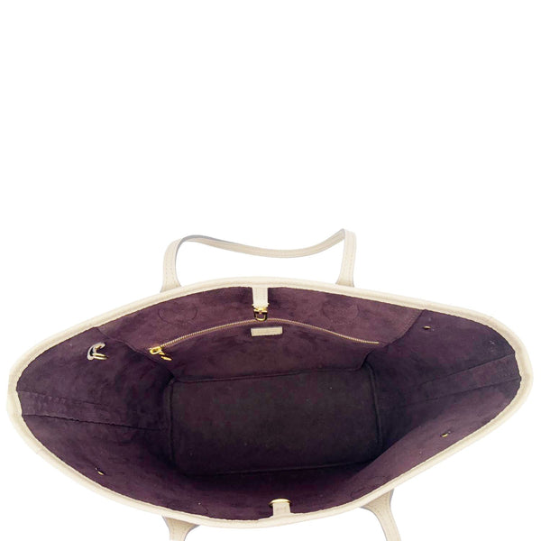 LOUIS VUITTON Neverfull MM Empreinte Leather Tote Shoulder Bag Beige