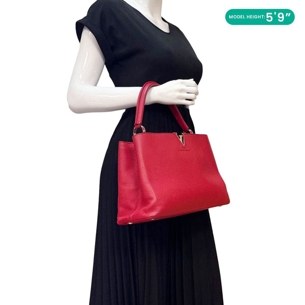 LOUIS VUITTON Capucines MM Taurillon Leather Satchel Bag Red