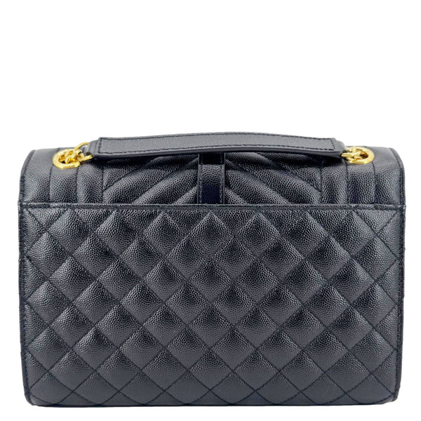 YVES SAINT LAURENT Envelope Flap Quilted Caviar Leather Chain Shoulder Bag Black