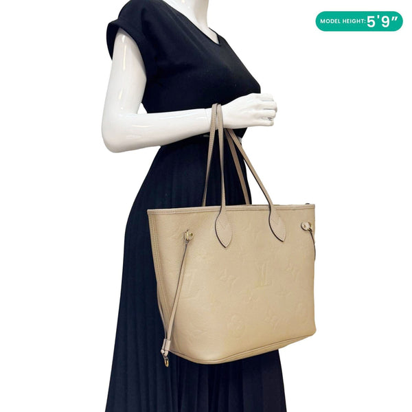 LOUIS VUITTON Neverfull MM Empreinte Leather Tote Shoulder Bag Beige