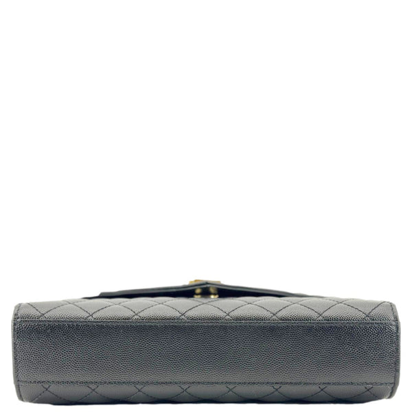 YVES SAINT LAURENT Envelope Flap Quilted Caviar Leather Chain Shoulder Bag Black