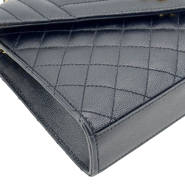 YVES SAINT LAURENT Envelope Flap Quilted Caviar Leather Chain Shoulder Bag Black