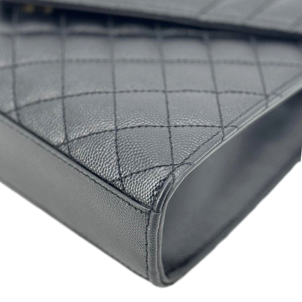 YVES SAINT LAURENT Envelope Flap Quilted Caviar Leather Chain Shoulder Bag Black