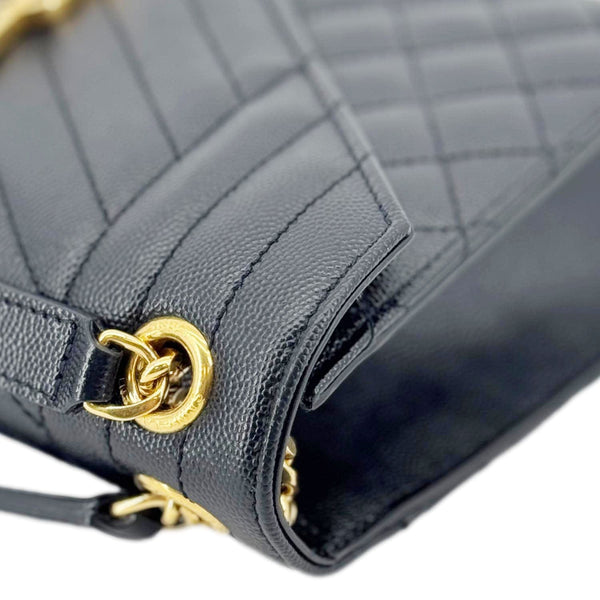 YVES SAINT LAURENT Envelope Flap Quilted Caviar Leather Chain Shoulder Bag Black