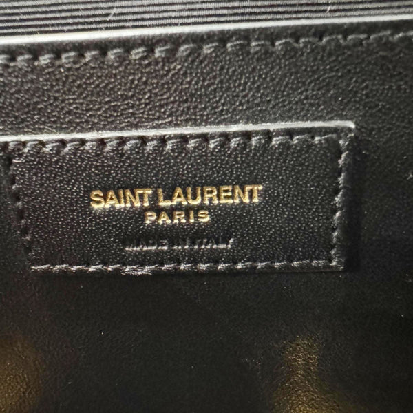 YVES SAINT LAURENT Envelope Flap Quilted Caviar Leather Chain Shoulder Bag Black