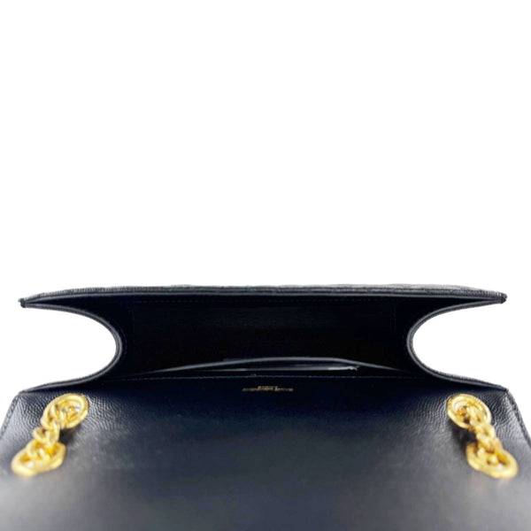 YVES SAINT LAURENT Envelope Flap Quilted Caviar Leather Chain Shoulder Bag Black