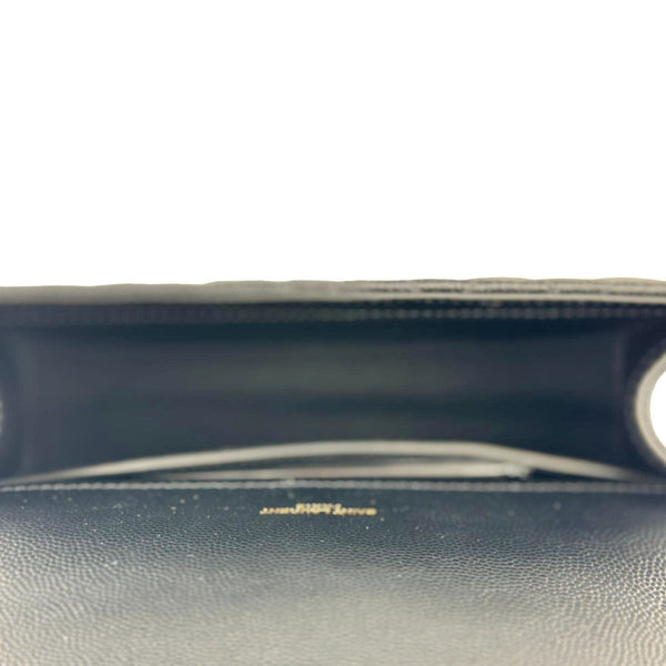 YVES SAINT LAURENT Envelope Flap Quilted Caviar Leather Chain Shoulder Bag Black