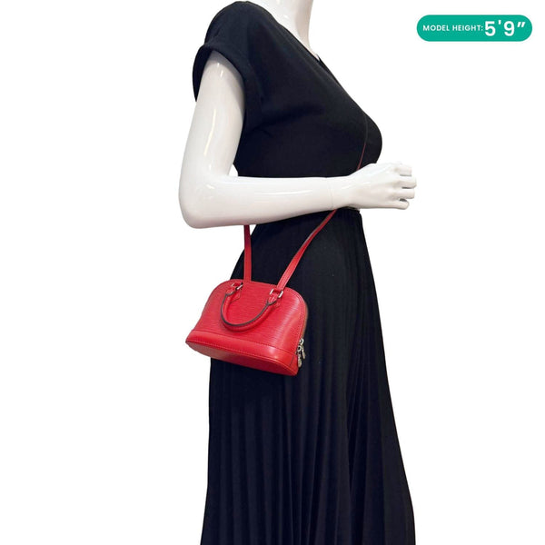 LOUIS VUITTON Nano Alma Epi Leather Satchel Bag Red