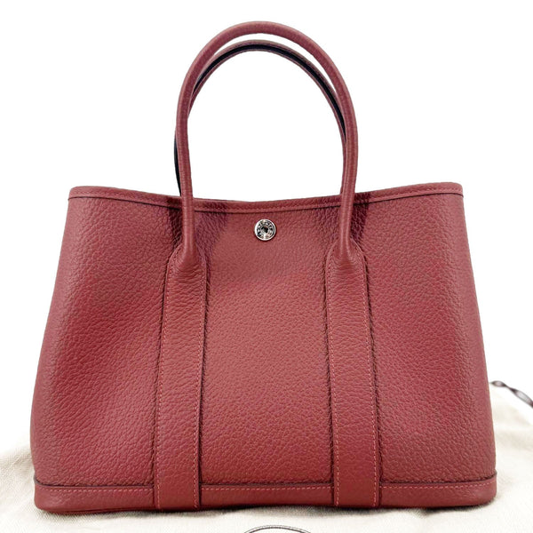 HERMES Garden Party 30 TPM Leather Tote Bag Maroon
