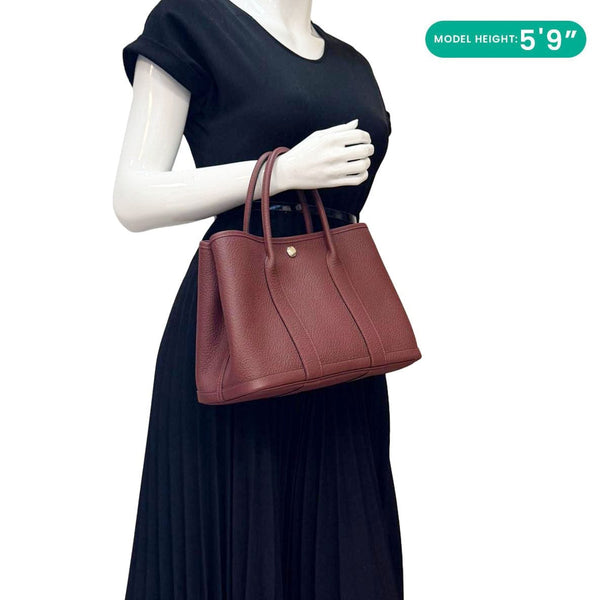 HERMES Garden Party 30 TPM Leather Tote Bag Maroon